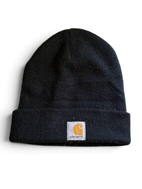 Carhartt Black Knit Cuffed Beanie with Gold Logo Patch